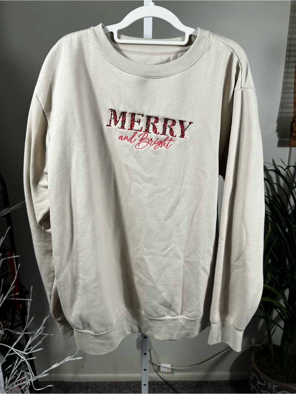194. Love in Faith- Merry and Bright Cream Holiday Sweatshirt- xl